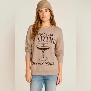 Rhinestone Espresso Martini Social Club Graphic Sweater - NWOT - Size L